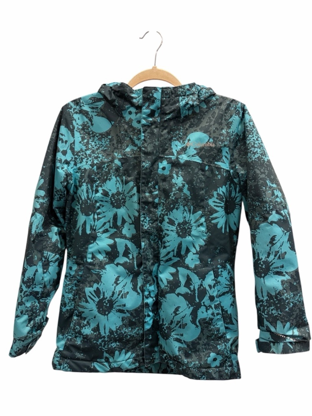 Columbia 3:1 Interchange Youth Teal Floral Hooded Raincoat, waterproof size L